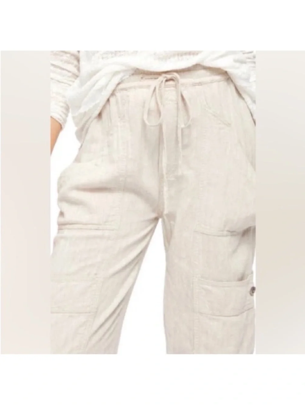 Free People Small Pants Feelin' Good Linen Blend Utility Pockets in Natural NWT